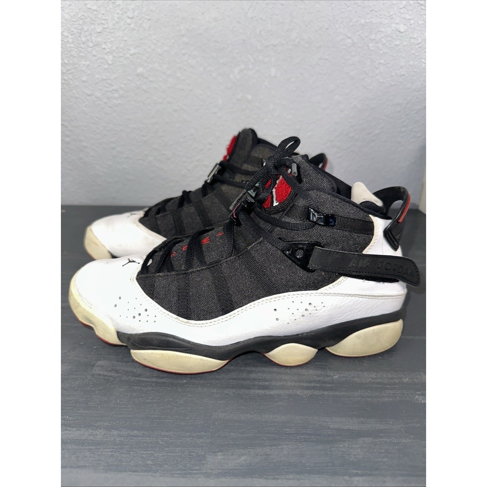 Nike Air Jordan Mens Sz 9 6‎ Rings Black White Gym Red 322992-012 EUC